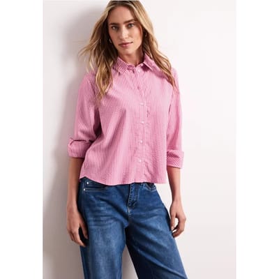 Seersucker blouse met lange mouwen