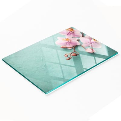 Decoratieve glazen snij- en serveerplank voor in de keuken, orchidee 80x52 cm