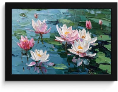 Poster in lijst - Fotolijst 30x20 cm - Posters - Waterlelies - Bloemen - Roze - Water - Posterlijst zwart - Decoratie - Wanddecoratie woonkamer - Muurdecoratie slaapkamer