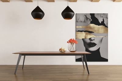 Canvas Schilderij - Abstract Vrouw - Portret - Modern - Goud - Zwart - Grijs - 90x60x2 cm