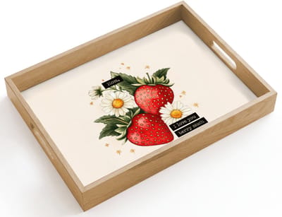 Dienblad hout 40x30 cm - Schootdienblad - Aardbeien - Madeliefjes - Quote - Sterretjes - Borrelplank rechthoek - Plateau dienbladen