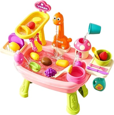 Watertafel Kinderen - Waterspeeltafel Buiten - Zomers Plezier - Dinosaurus Kraan - 46 x 35 x 15 cm - Roze