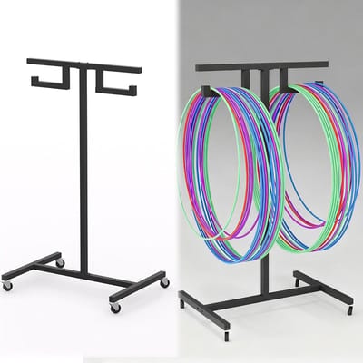 Hoelahoep Stand - Ringhouder Gymnastiek - Sportmateriaal Opbergen - 360° Draaibare Wielen - 50x40x100cm - Zwart
