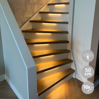 Trapverlichting led met bewegingssensor - Complete set voor 16 treden - 50 cm breed - Plug&Play - Warm Wit - Trapverlichting
