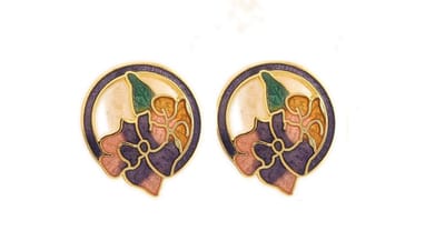 Behave - Oorringen dames - bloemmotief - paars - 2 cm - vintage rond