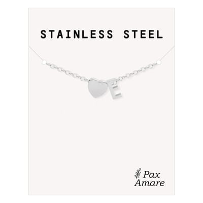 Letter E Armband Zilverkleurig - Stainless Steel - Initiaal & Hartje Hanger - Initialen Armband op Cadeau Kaartje - Pax Amare - 15,5cm + 5cm verstelbaar