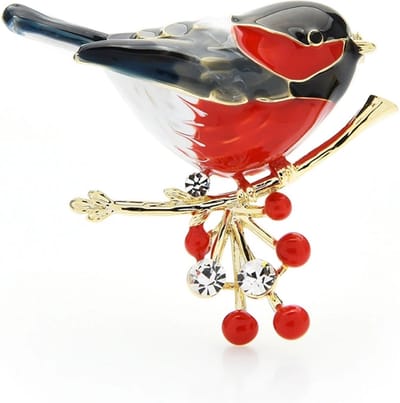 Broche 002 Vogel op tak rood