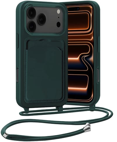 Hoesje Geschikt voor iPhone 17 Pro / 18 Pro Hoesje Met Telefoonketting Pasjeshouder Case Koord - Hoesje Geschikt voor iPhone 17 Pro / 18 Pro Hoes Met Kaarthouder - Donkergroen