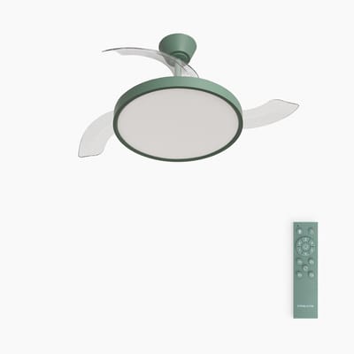 CREATE - Plafondventilator 40W stil met intrekbare bladen met licht - Ø91cm - Sage - Afstandsbediening - WIND CLEAR STUDIO