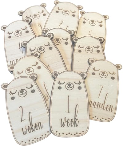 Mijlpaalkaarten beertje - Houten Mijlpaalkaarten Baby - Wooden Milestones - Natuurlijke Foto Kaarten - Nude Baby Accessoire - Kraam Cadeau - Baby Pakket Milestone - Mijlpaalschijf Baby - Zwangerschap