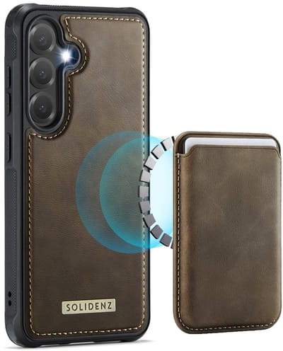 Solidenz Luxe Wallet geschikt voor Samsung Galaxy S25 FE hoesje - Magnetische Pasjeshouder - Schokbestendig - Bruin