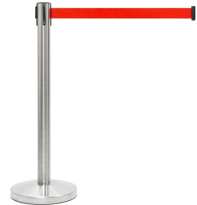 GJ Floors - Afzetpaal met trekband | Geborsteld Chroom - Rood - Hoogte: 92 cm - Lengte: 200 cm - Steel diameter: 5,1 cm
