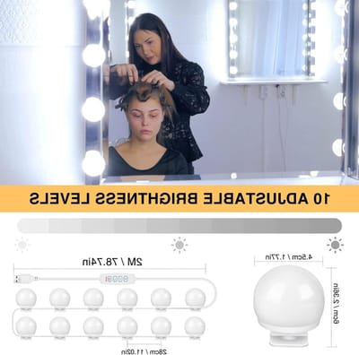 Dimbare Hollywood Stijl LED Spiegelverlichting, 3 Kleuren, 10 Lichten voor Make-up en Badkamer