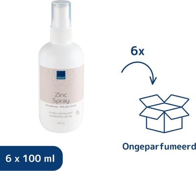Abena Zinkspray Voordeelverpakking- Ongeparfumeerd - 6 x 100 ml - 10% Zinkoxide - Gevoelige Huid Behandelen Zonder aan te Raken - Vegan