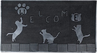 Clayre & Eef Deurmat 75x45 cm Zwart Rubber Katten