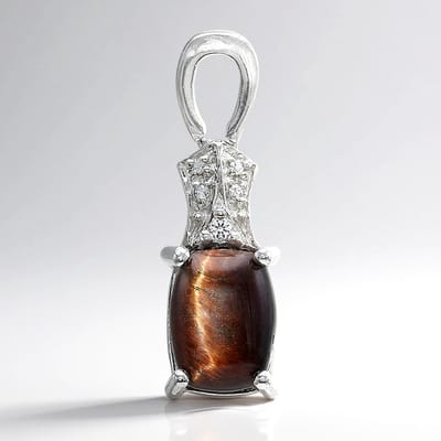 Cavill - Zilveren Hanger 925 Sterling Zilver met Rode Tijgeroog 1,96 ct en Witte Topaas 0,038 ct - Elegante Antiek Cabochon Filigraan