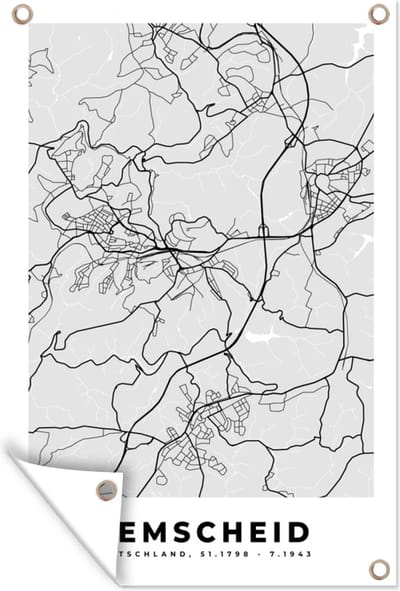 Muurdecoratie Kaart - Stadskaart - Duitsland - Remscheid - Plattegrond - 120x180 cm - Tuinposter - Tuindoek