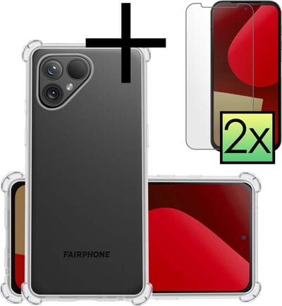 Hoesje - Met Screenprotector - 2 Stuks - Geschikt voor Fairphone 5 - Sterk & Shockproof - Siliconen Case - Back Cover - Telefoon Hoes - Shock Proof - Transparant