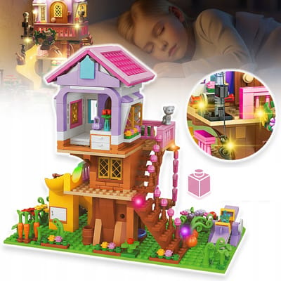 Bouwset Voor Een Boomhut - Kleurrijke Lichtslinger Draaiende Glijbaan En Schommelstoel - Creatief Bouwpakket Van ABS - Perfect Cadeau Voor Kinderen
