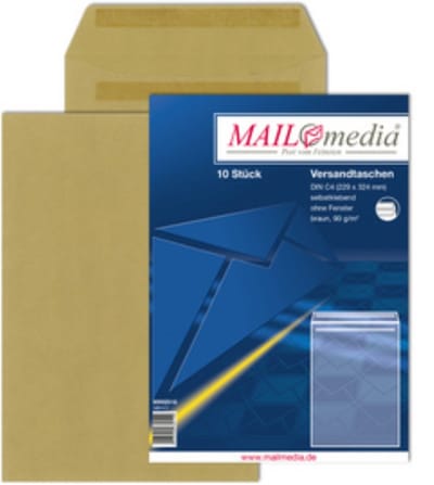 MAILmedia akte-envelop bruin, C5, 16,2 x 22,9 cm, zonder venster, zelfklevend, 10 st.