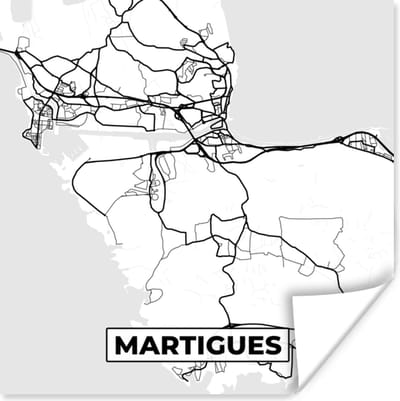 Poster Stadskaart – Martigues - Plattegrond – Kaart – Frankrijk - Zwart wit - 100x100 cm XXL