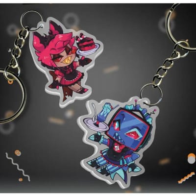 Boucle de clé en acrylique pour Hazbin Hotel Charlie Vaggie Alastor Vox Lucifer Chibi Thème Café de Servante Dessins Animés Anime Pendentif Acrylique gray