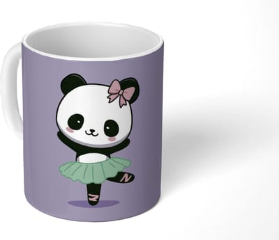 Mok - Koffiemok - Dansende panda - Paars - Sierlijk - Kawaii - Mokken - 350 ML - Beker - Koffiemokken - Theemok