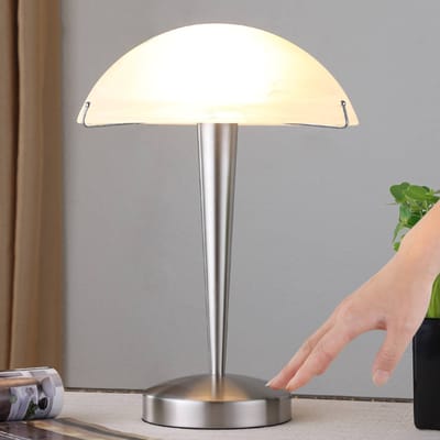 Lindby - Tafellamp - 1licht - metaal, glas - H: 36 cm - E14 - wit albast, gesatineerd nikkel