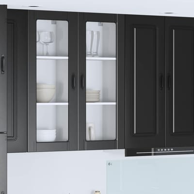 vidaXL - Wandglas - Kasten - PORTO - Zwart - 40 - x - 31 - x - 100 - cm - Bewerkt - hout