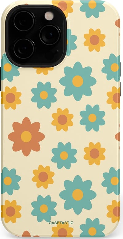 Casetastic hoesje geschikt voor Apple iPhone 13 Pro - MagSafe - Dubbellaagse bescherming - Retro bloei - Fashion Case - Crème Mintgroen Goud Perzik
