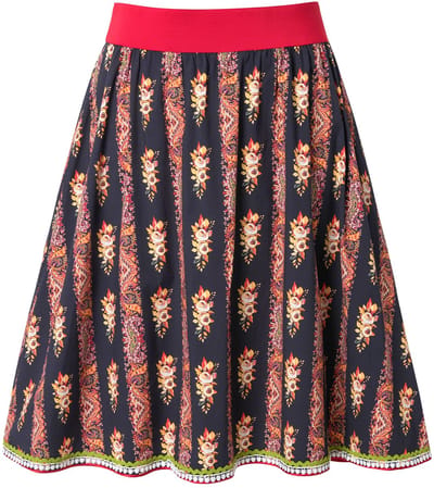 Ulla Popken - Dames - Traditionele rok A-lijn elastische tailleband sierbandjes - Zwart - Maat 42