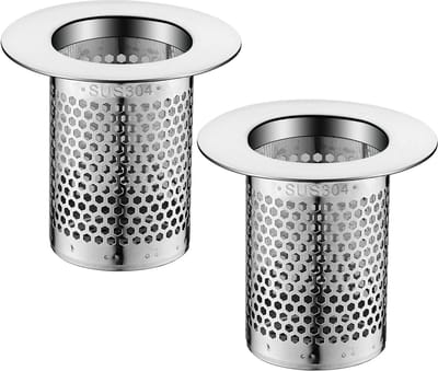 Afvoerzeef, set van 2, 5 cm, afvoerzeef, roestvrij staal, afvoerzeef, douche, afvoer, gootsteen, gootsteen, voor keuken, badkamer, balkon