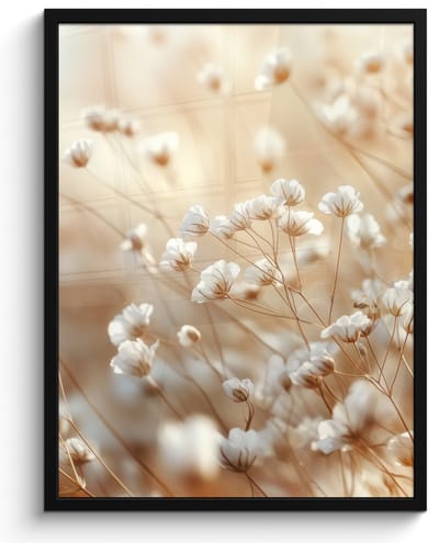 Poster in lijst - Fotolijst 50x70 cm - Posters - Wilde - Bloemen - Wit - Posterlijst zwart - Decoratie - Wanddecoratie woonkamer - Muurdecoratie slaapkamer
