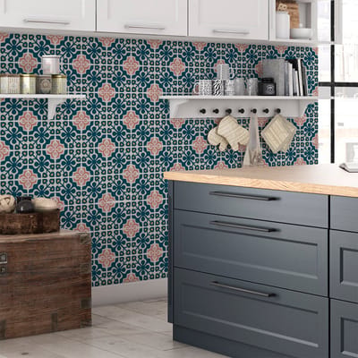 Zelfklevende tegelmuurstickers voor keuken en badkamer - 60 cementtegelstickers, Azulejos Apollo Design - 60 stickers, 10x10cm