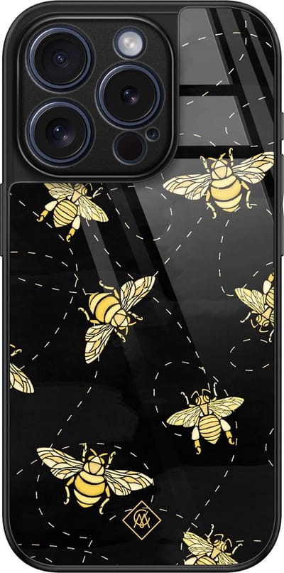 Casimoda® hoesje - Geschikt voor iPhone 15 Pro - Bee Yourself - Luxe Hard Case Zwart - Backcover telefoonhoesje - Zwart