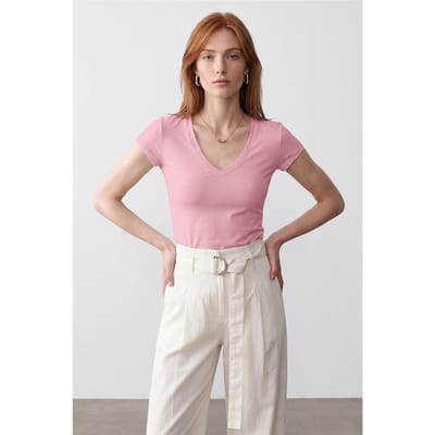 Slim Fit V-hals Jersey Blouse