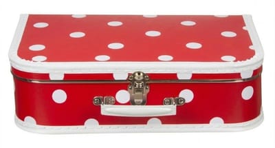 Kinderkoffer polkadot - rood / wit - 35 cm - karton - logeerkoffer / opbergkoffer - kraamcadeau