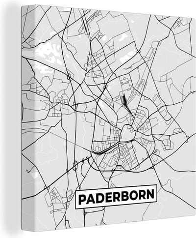 Canvas Schilderij Kaart - Plattegrond - Stadskaart - Duitsland - Paderborn - 20x20 cm - Wanddecoratie