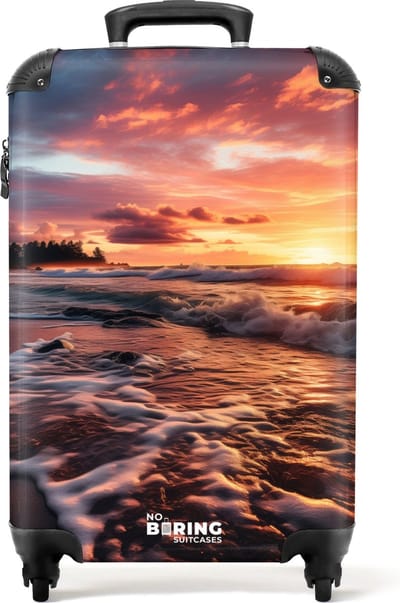NoBoringSuitcases.com® - Handbagage koffer lichtgewicht - Reiskoffer trolley - Zee bij zonsondergang - Rolkoffer met wieltjes - Past binnen 55x40x20 en 55x35x25