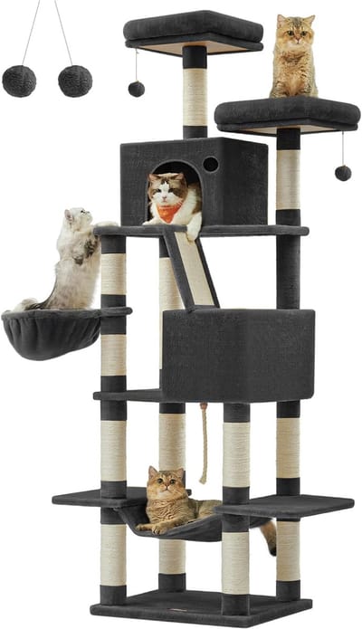 Grote Kattenkrabpaal 206 cm Hoog met Meerdere Platforms en Grotten - Ideaal voor Meerdere Katten