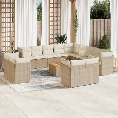 vidaXL - 14-delige - Loungeset - met - kussens - poly - rattan - beige