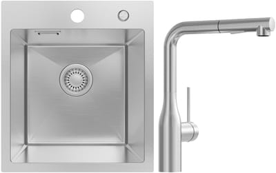 SOFETIY MAX Spoelbak voor keuken 40x45 cm - Spoelbak Keuken Met Keukenkraan - Spoelbakken Keuken Geborsteld RVS - Wasbak Keuken - Voor Kasten van 40 cm