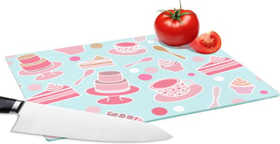 Glazen Snijplank - 28x20 - Taart - Thee - Cupcake - Roze - Design - Snijplanken Glas
