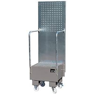 Verrijdbare lekbak met geperforeerde plaatwand, van staal, capaciteit 1 x 60 liter vat, grijs