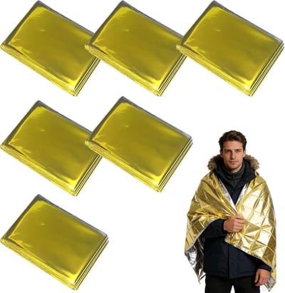 Thermische Nooddeken, Reddingsdekens (210x160 cm) – Sterk, Scheurvast en Waterdicht – EHBO, Noodgevallen, Kamperen, Wandelen, Auto, Set van 6