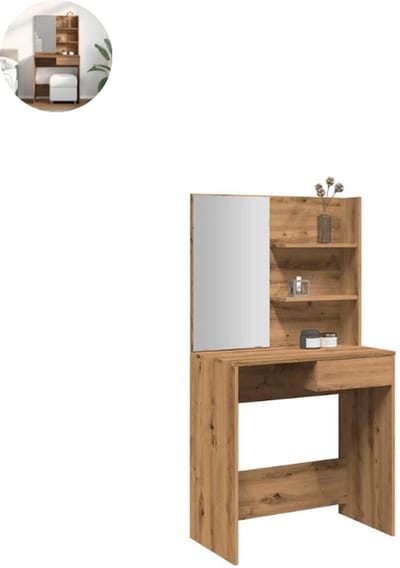 Kaptafel met spiegel - Make up tafel - Make up - Toilettafel - Met lades - Artisanaal Eiken