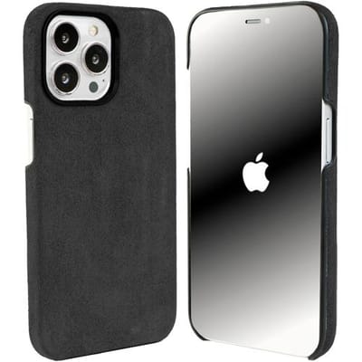 Coverzs Alcantara magneet hoesje geschikt voor iPhone 15 Pro Max hoesje - kunstleren telefoonhoesje - kwalitatieve backcover - duurzaam Alcantara kunstleren materiaal - telefoonhoesje met camerabumper (zwart)