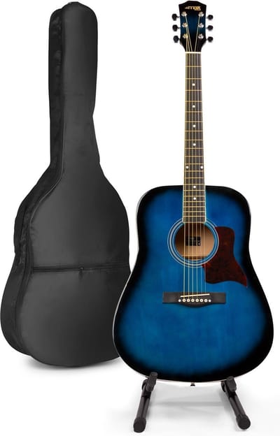 Akoestische gitaar voor beginners - MAX SoloJam Western gitaar 4/4 - Incl. gitaar standaard, gitaar stemapparaat, gitaartas en 2x plectrum - Blauw