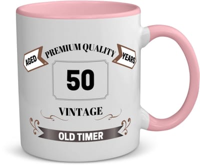 Akyol - 50 vintage old timer koffiemok - theemok - roze - 49+1 - mensen die 50 zijn geworden - 50 jaar sarah en abraham cadeau - jubileum man en vrouw - verjaardags- grappige tekst - jarig - verjaardag - 350 ML inhoud
