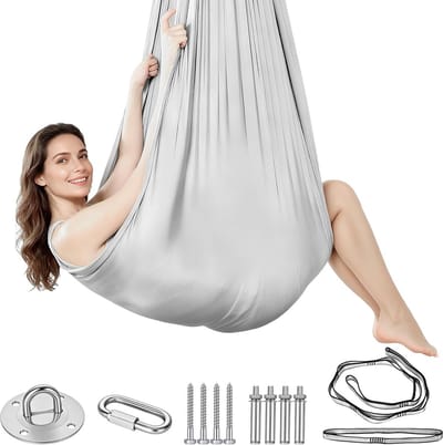 Luchtyoga Hangmat - Vogelnest Hangmat - Ontspannen Binnen Buiten - Max Draagkracht 200kg - 150 x 280 cm - Grijs